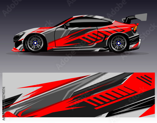 Car wrap design vector. Graphic abstract stripe racing background designs for vehicle, rally, race, adventure and car racing livery
