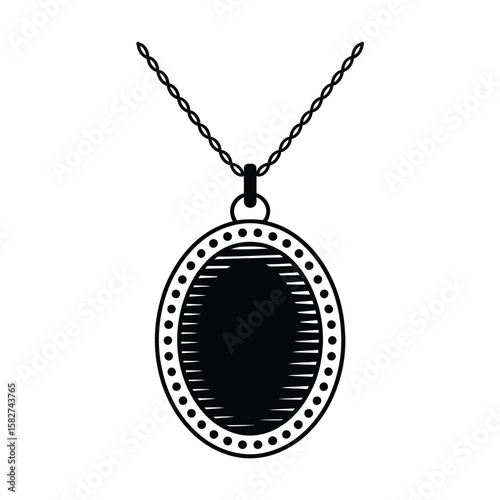 Elegant oval locket pendant necklace with chain in black and white
