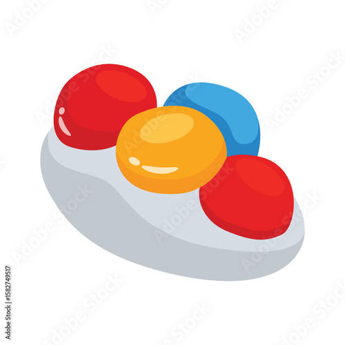 A bouncy 2d style icon of rainbow gumballs
