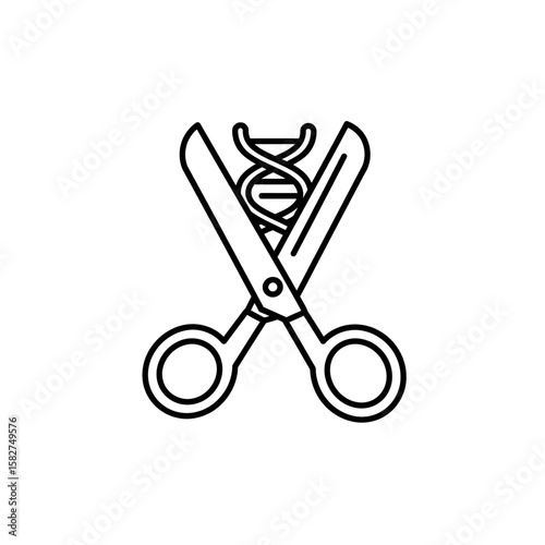 Scissors cutting a DNA strand, a symbolic representation of genetic modification.