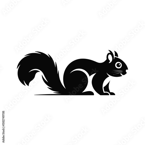 Stylized black silhouette of a squirrel with a bushy tail