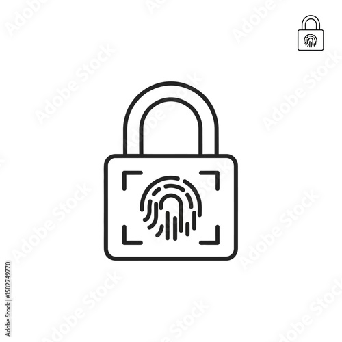 Fingerprint biometric security lock icon;  a padlock secured by a fingerprint scan.