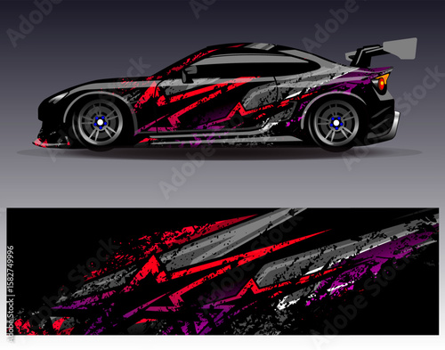 Car wrap design vector. Graphic abstract stripe racing background designs for vehicle, rally, race, adventure and car racing livery