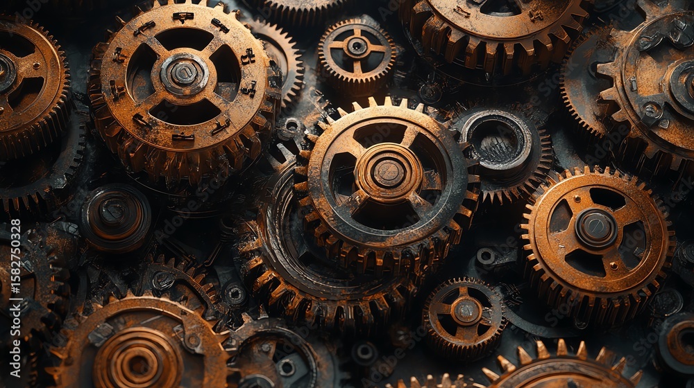 Rusty Metal Gears and Cogs Close Up Industrial Machinery Background Rusty Metal Gears and Cogs Close Up Industrial Machinery Background