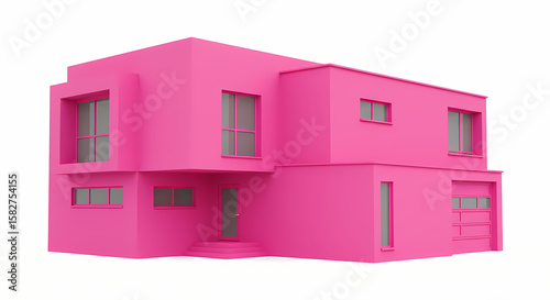 Pink Modern House: 3D Model of Contemporary Home Design, Architectural Visualization