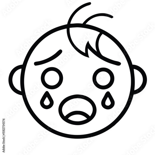 Baby crying icon for blogs, websites, clipart, parenting, healthcare, emotional awareness, educational and informational materials