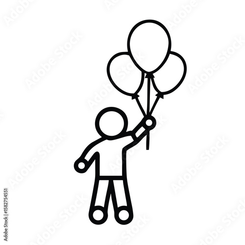Child holding balloons icon for blogs, websites, clipart, party, celebration, childhood, fun, educational and awareness materials