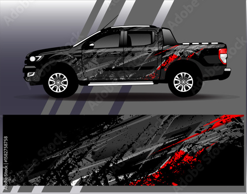 Car wrap design vector. Graphic abstract stripe racing background designs for vehicle, rally, race, adventure and car racing livery
