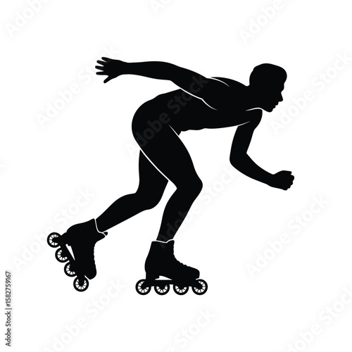 Silhouette of a person in motion rollerblading with speed and agility