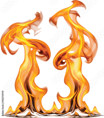 Vector art illustration of black tribal fire flames with a dragon and bird silhouette design on a white background