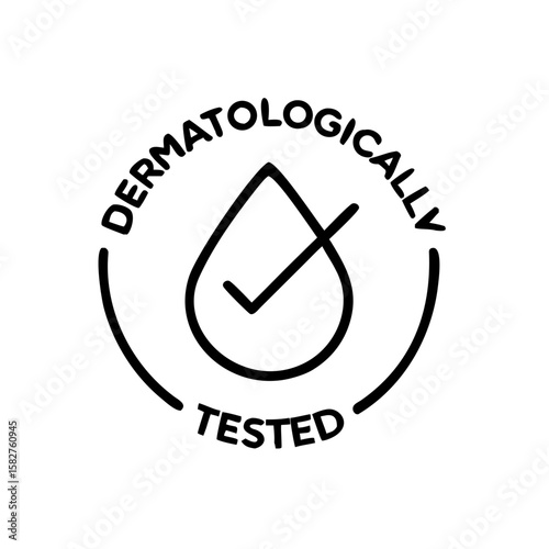 Dermatologically tested label with droplet icon on transparent background  