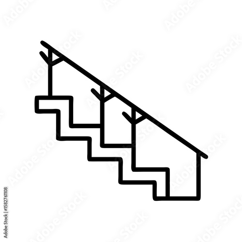 Stairs with rail in minimalist vector style on transparent background  