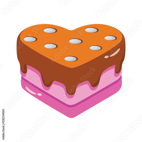 A loveable 2d style icon of decorated heart cake
