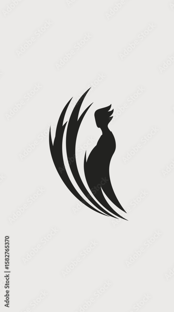 Fototapeta premium Stylized Silhouette of a Woman with Flowing, Feather-like Accents
