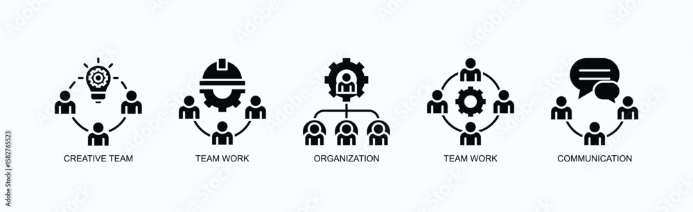 Fototapeta premium United Minds Icon Set Isolated Vector With Icon Of Creative Team, Team Work, Organization, Team Work, Communication In Glyph Style