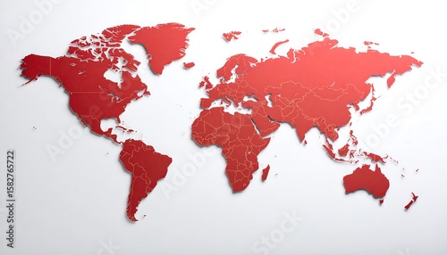 Red world map with shadow