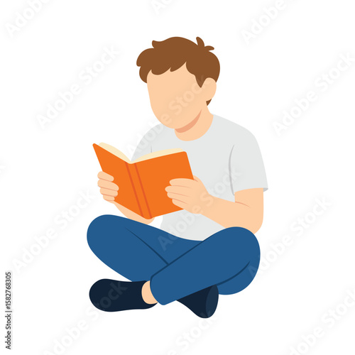 Faceless Young Man Reading Orange Book