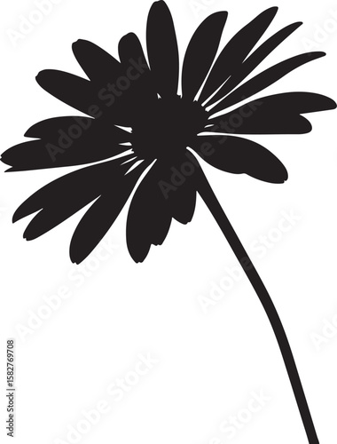 Black daisy silhouette with thin stem flower white
