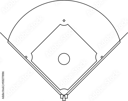 Vector Illustration Baseball Field Line Icon, Baseball Field Outline Top View Vector SVG