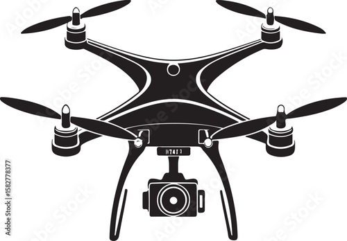 Black quadcopter drone with camera gimbal aerial