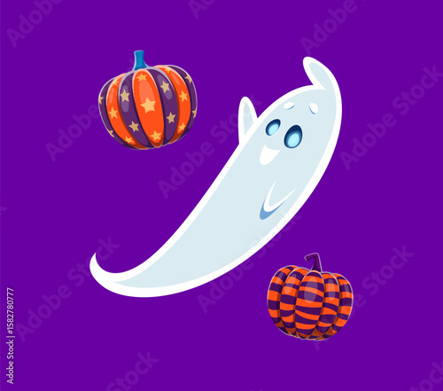 Halloween font percent symbol ghost cartoon character. Halloween ghost cute character English ABC element, horror creature or phantom personage alphabet vector special symbol. Font punctuation mark