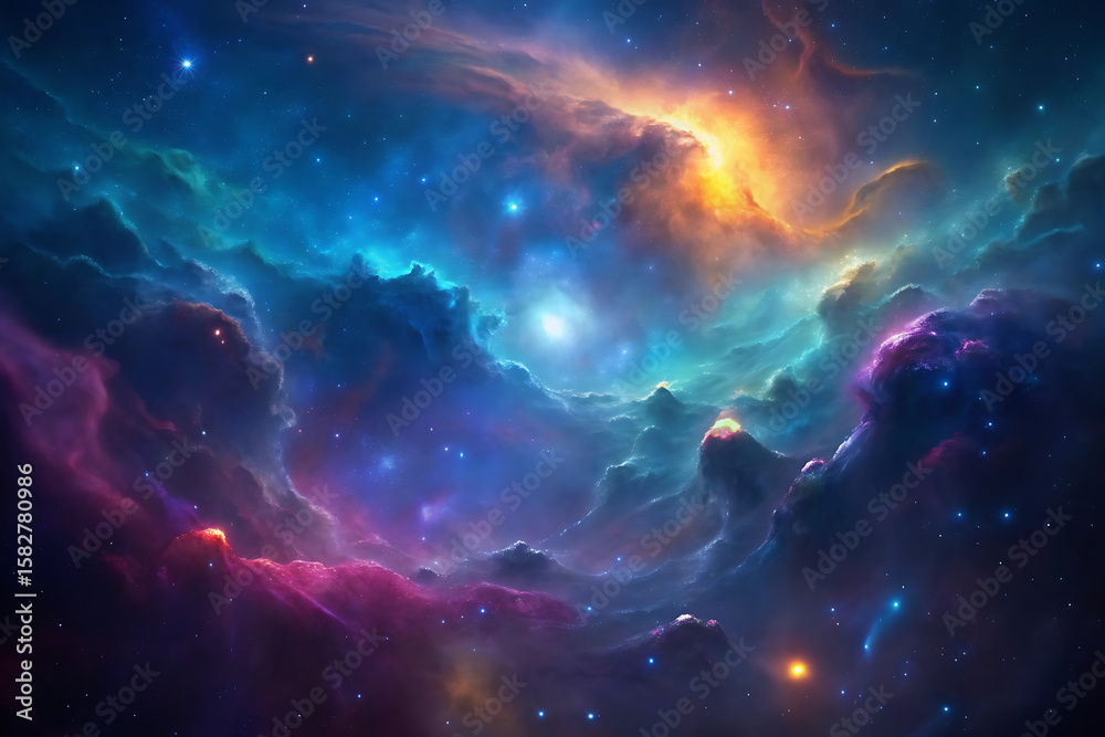 Naklejka premium Vibrant Sunset Over Serene Mountains and Reflective Lake