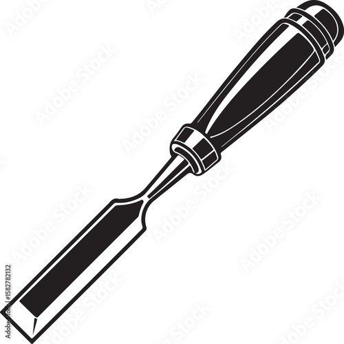 Black vector silhouette of a carpenter's chisel woodworking tool carving tool
