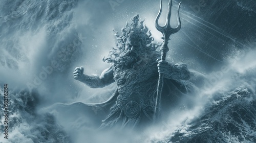 Neptune god of the sea emerging from waves