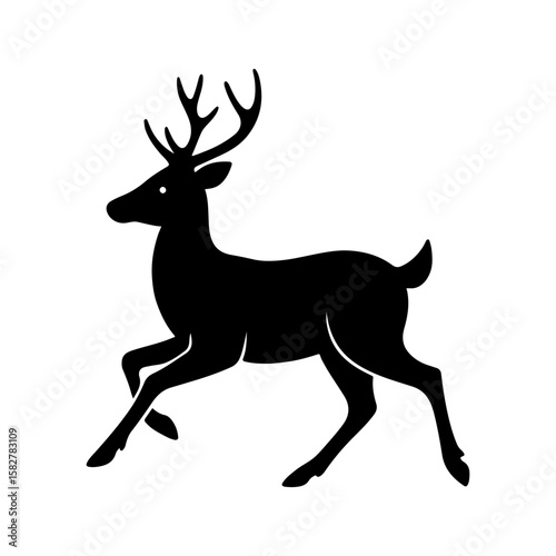Black Silhouette of a Running Deer with Raised Legs