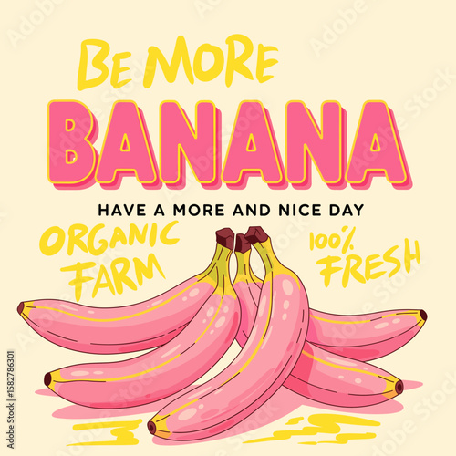 Banana fruit set illustration. Nature fruit club print design. Organic food artwork for for t shirt and poster. Start fresh day. Banana art. Summer food poster design.
