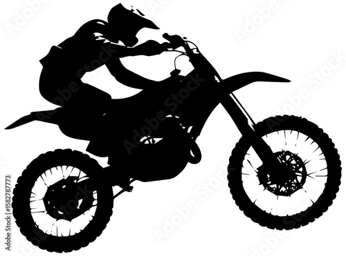 Dynamic silhouette of a motorcycle racer on a sport bike, isolated black vector illustration