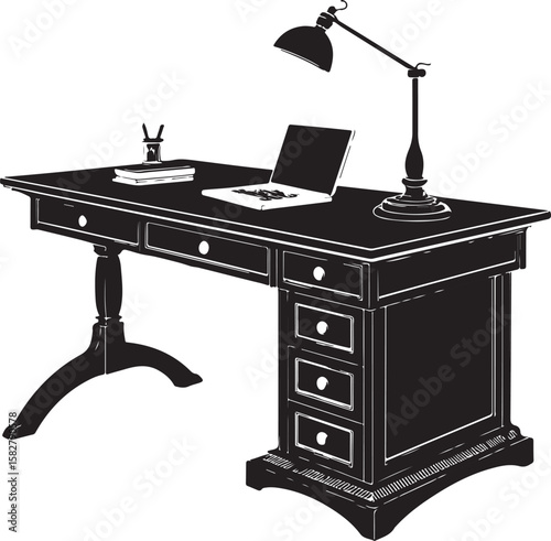 Vintage desk with lamp and laptop table furniture