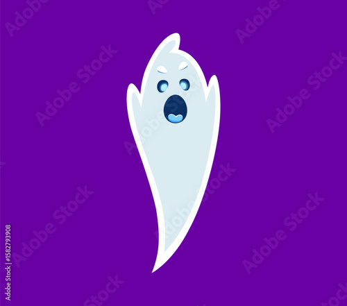 Halloween font I letter ghost cartoon happy character. Halloween ghost mascot latin alphabet letter, spooky spirit personage or funny creature character English ABC vector symbol. Font typeset element