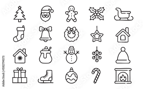 Christmas Icons Collection Festive Symbols tree