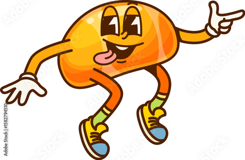 Cartoon groovy Halloween jelly candy sweet character. Isolated vector funny holiday dragee retro personage happily laughing. Caramel dessert for kids trick or treat party, cheerful patisserie snack