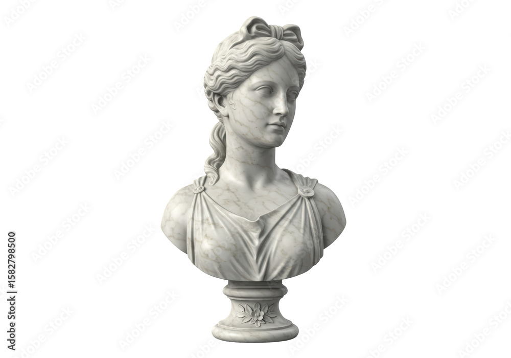 Fototapeta premium Isolated Marble Bust of a Classical Woman with Intricate Details