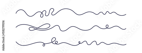 Wavy thread set. Hand drawn line swirl and divider