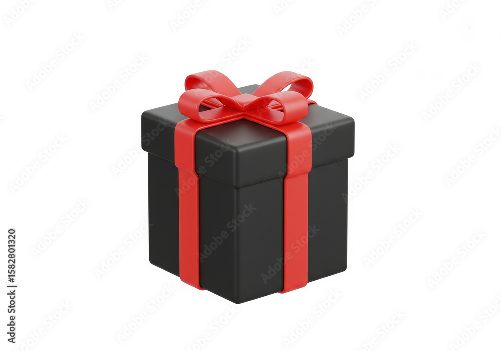 Obraz premium 3d Black Box Image, Isolated Black Box Gift Present Image, Black Gift Box with Ribbon for Black Friday Concept Image Isolated.