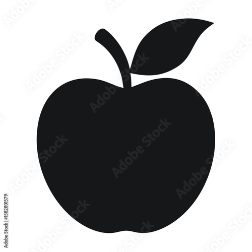 Black apple silhouette with leaf and stem fruit food