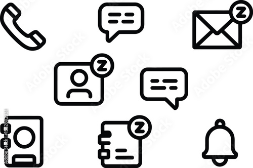 Set of communication and notification icons with a sleep or do not disturb symbol