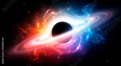 Stunning Cosmic Scene of Black Hole Surrounded by Galaxy Colors