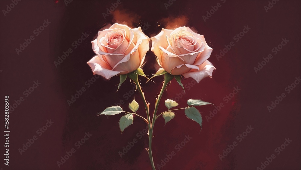Fototapeta premium Pair of pink roses on dark textured background for Valentine’s Day