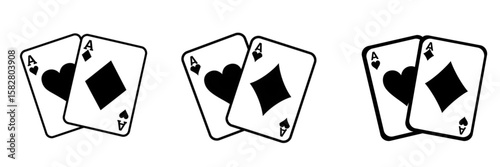 Set of three playing cards showing the Ace of Spades, Ace of Diamonds, and Ace of Clubs, isolated on transparent background for gaming, casino, and entertainment themes.