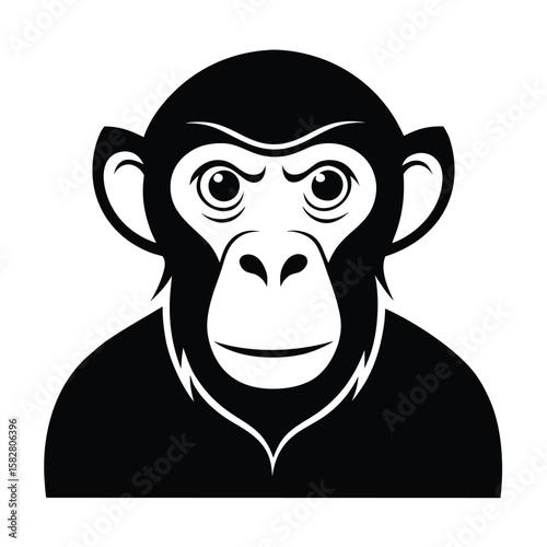 Black chimpanzee face vector icon primate animal
