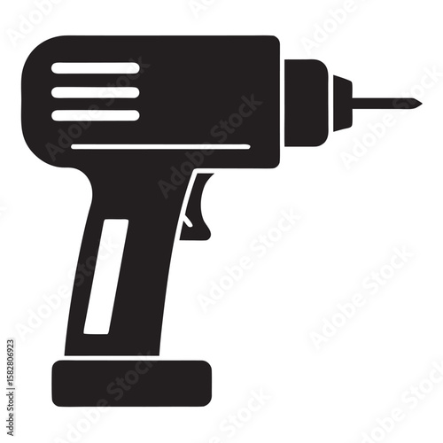 Black cordless drill silhouette with pointed bit tool power tool