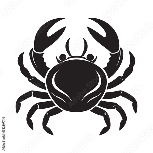 Black crab silhouette with claws and legs vector icon