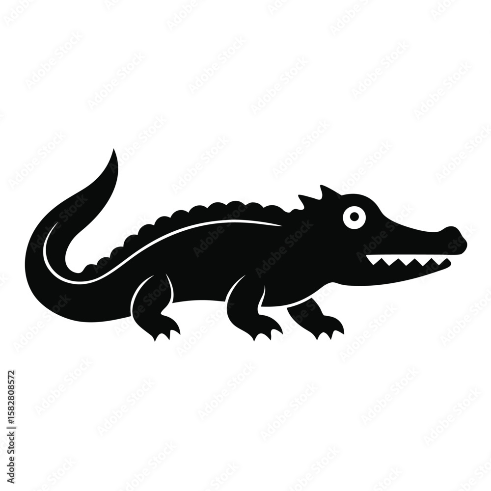 Fototapeta premium Black crocodile silhouette with sharp teeth and scales alligator reptile