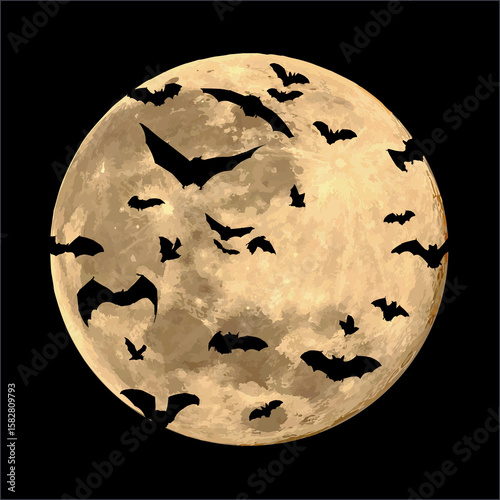A night landscape with bats and moon.