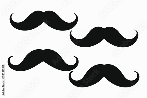 Vector art of four black mustaches arranged in a pattern isolated on white