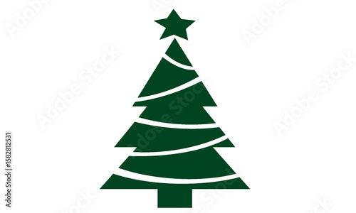 Minimalist dark green Christmas tree with star icon for festive design